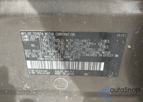 2011 Toyota Rav4 from USA, damaged, VIN JTMBF4DV2BD043089